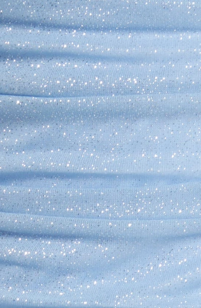 Jump Apparel Metallic Drape Front Long Sleeve Minidress In Light Blue