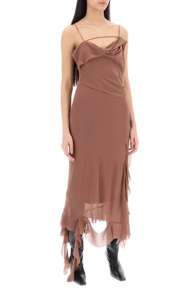 Shop Acne Studios Ruffled Slip Dress With Fr In Brown