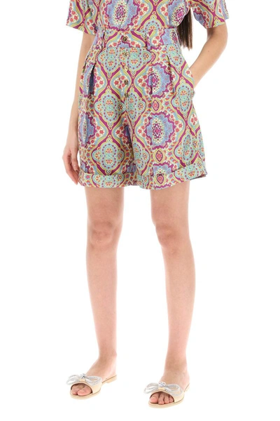 Etro Paisley Print Silk Shorts In Multicolor