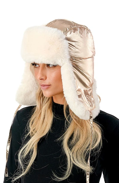 Shop Marcus Adler Metallic Faux Fur Trapper Hat In Rose