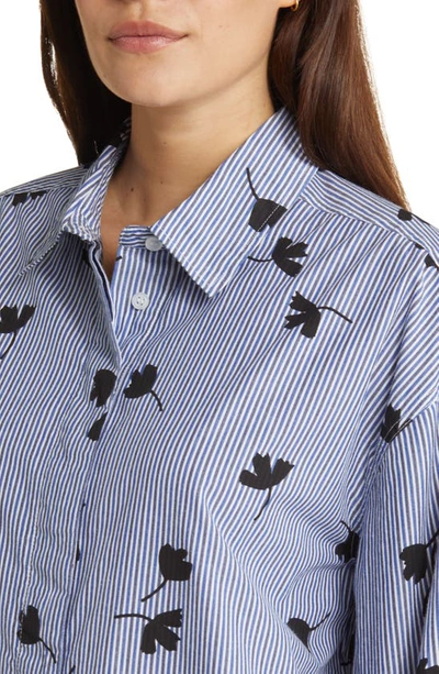 Masai Copenhagen Gila Floral Stripe Cotton Poplin Tunic Top In Maritime Blue