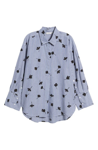 Masai Copenhagen Gila Floral Stripe Cotton Poplin Tunic Top In Maritime Blue