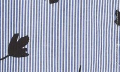 Masai Copenhagen Gila Floral Stripe Cotton Poplin Tunic Top In Maritime Blue