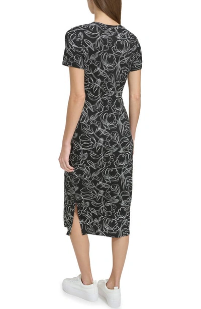 Shop Andrew Marc Print T-shirt Dress In Black Sketched Floral