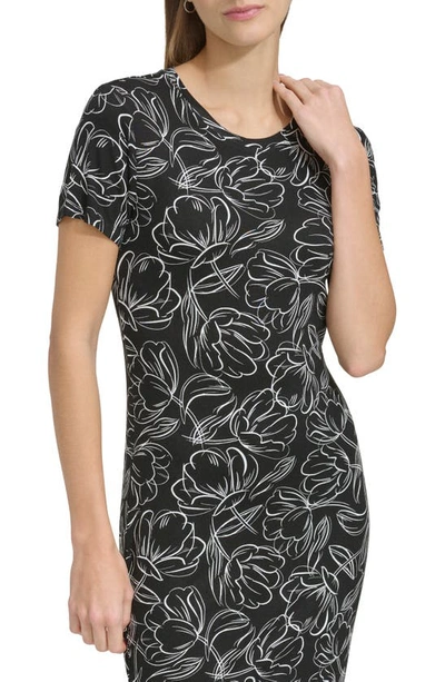 Shop Andrew Marc Print T-shirt Dress In Black Sketched Floral