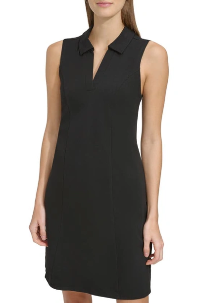 Shop Andrew Marc Stretch Cotton Polo Dress In Black