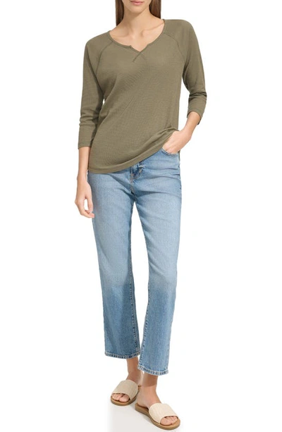 Shop Andrew Marc Waffle Knit Top In Dusty Olive