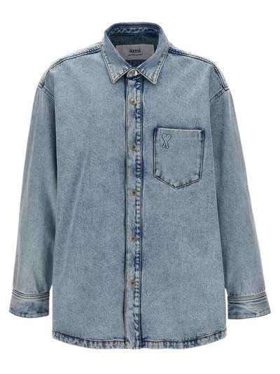 Shop Ami Alexandre Mattiussi Denim Overshirt Shirt, Blouse Light Blue