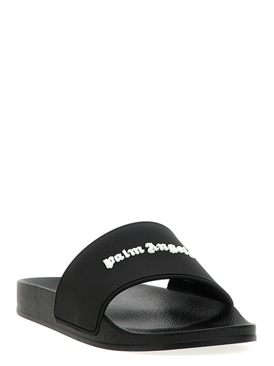 Shop Palm Angels Essential Logo Sandals White/black