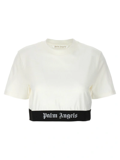 Shop Palm Angels Logo Tape Crop T-shirt White/black