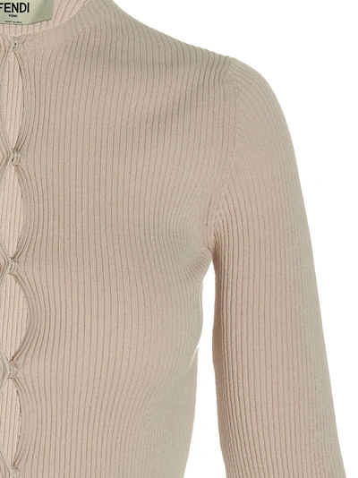 Shop Fendi Ribbed Cardigan Sweater, Cardigans Beige