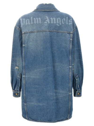 Shop Palm Angels Washed Logo Casual Jackets, Parka Light Blue