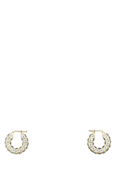 Amina Muaddi Jah Hoop Small White And Gold Crystal Earrings In Whigoldbase
