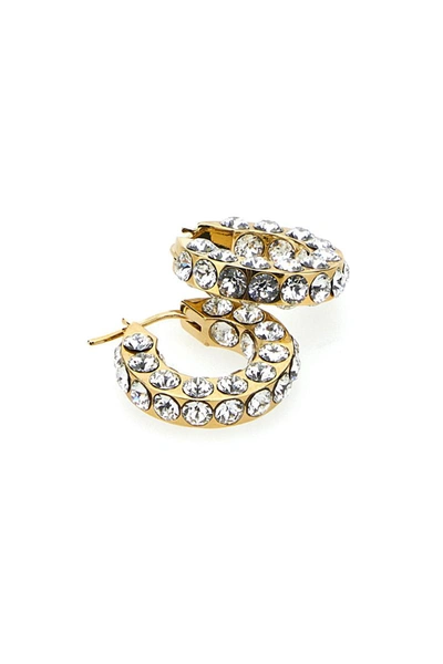 Amina Muaddi Jah Hoop Small White And Gold Crystal Earrings In Whigoldbase