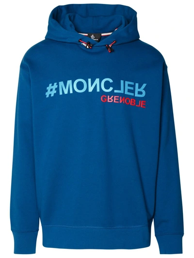 Shop Moncler Grenoble Blue Cotton Sweatshirt