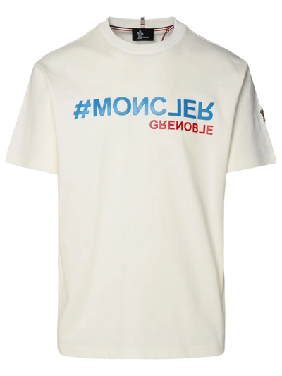Shop Moncler Grenoble Ivory Cotton T-shirt In White