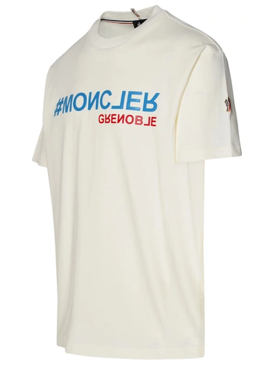 Shop Moncler Grenoble Ivory Cotton T-shirt In White