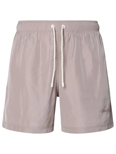 Palm Angels Logo Embroidered Drawstring Shorts In Lilla