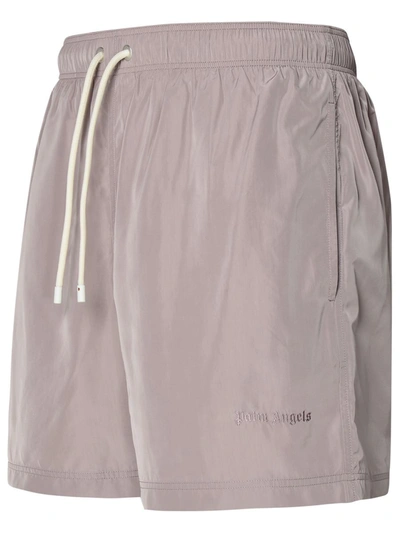 Palm Angels Logo Embroidered Drawstring Shorts In Lilla