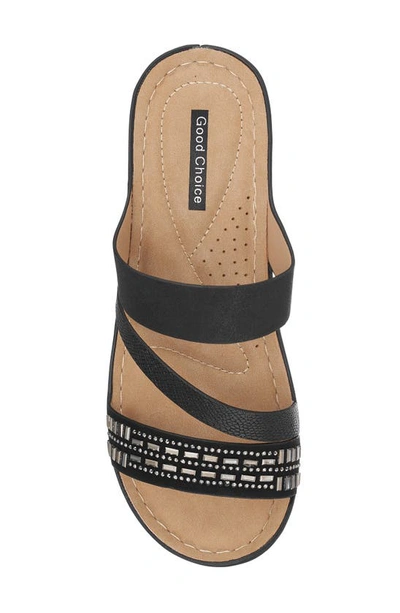 Shop Good Choice New York Tera Embellished Snakeskin Embossment Wedge Sandal In Black