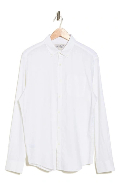 Shop Original Penguin Linen Blend Woven Solid Button-down Shirt In Bright White