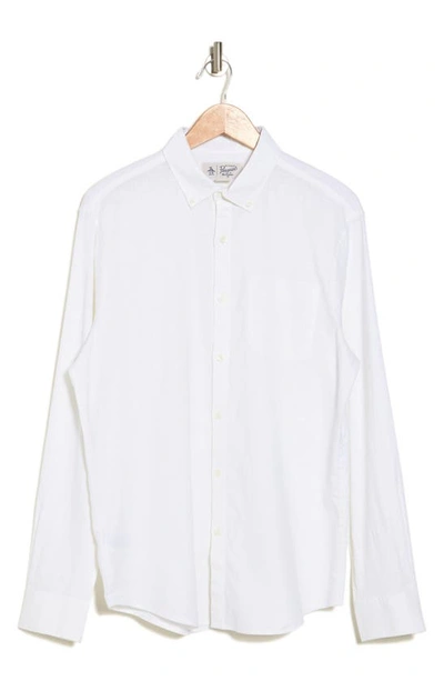 Original Penguin Linen Blend Woven Solid Button-down Shirt In Bright White