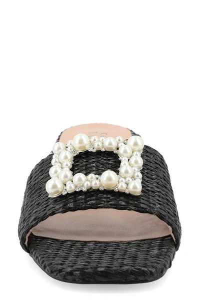 Journee Collection Justina Embellished Raffia Slide Sandal In Black
