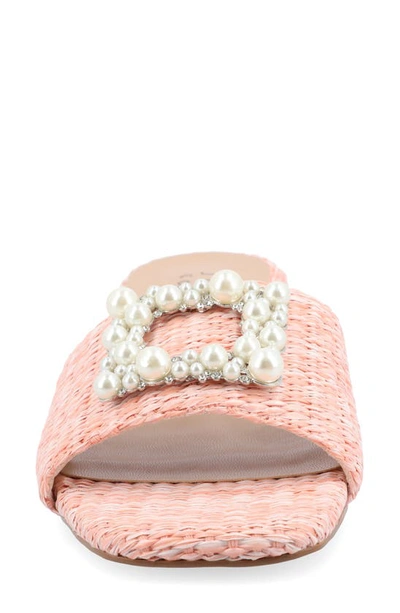 Shop Journee Collection Justina Embellished Raffia Slide Sandal In Pink