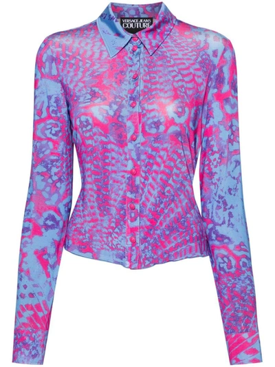 Shop Versace Jeans Couture Animal Print Shirt In Blue