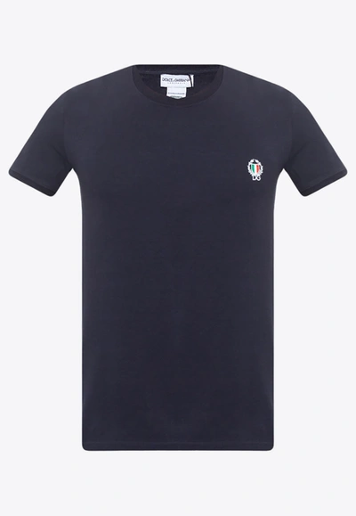 Dolce & Gabbana Crown And Laurel Patch Crewneck T-shirt In Navy