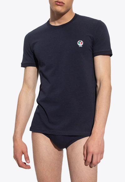 Dolce & Gabbana Crown And Laurel Patch Crewneck T-shirt In Navy