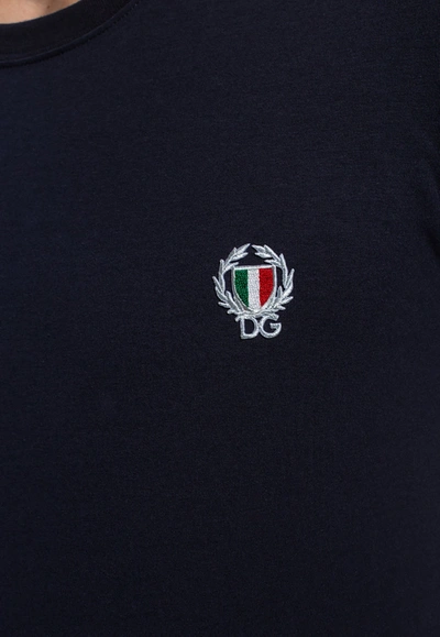 Dolce & Gabbana Crown And Laurel Patch Crewneck T-shirt In Navy