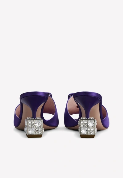 Roger Vivier Cube 75 Crystal Heel Satin Mules In Violet