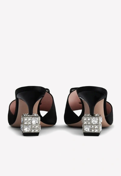 Roger Vivier Cube Crystal-heel Velvet And Leather Mules In Black