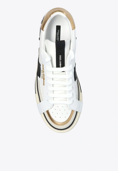 Dolce & Gabbana Custom Leather Sneakers With Metallic Inserts In White
