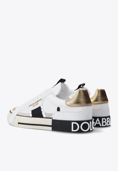 Dolce & Gabbana Custom Leather Sneakers With Metallic Inserts In White