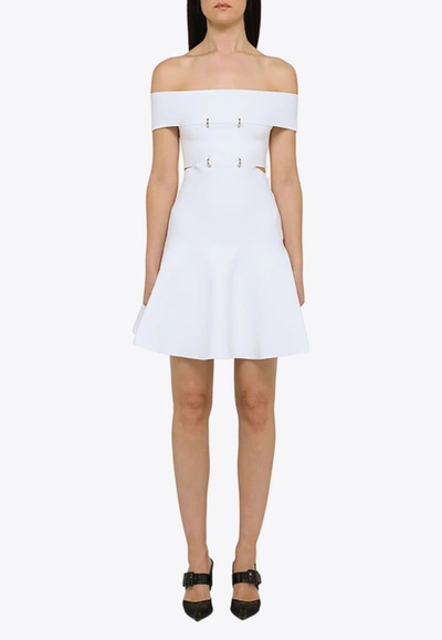 Shop Alexander Mcqueen Cut-out Off-shoulder Mini Dress In White