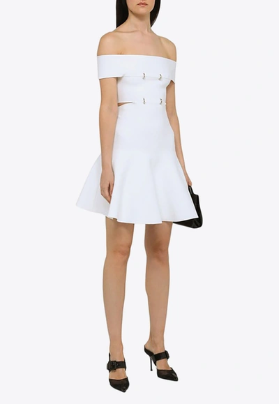 Shop Alexander Mcqueen Cut-out Off-shoulder Mini Dress In White
