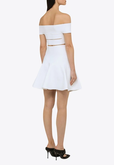 Alexander Mcqueen White Off-the-shoulders Mini Dress With D Rings In Viscose Blend Knit Woman In White