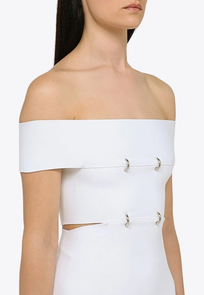 Alexander Mcqueen White Off-the-shoulders Mini Dress With D Rings In Viscose Blend Knit Woman In White