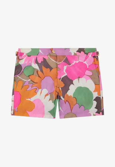 Tom Ford Men's Bold Daisy Swim Shorts In Multicolor