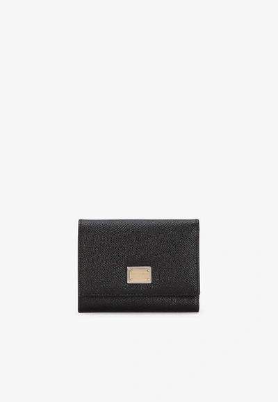 Dolce & Gabbana Dauphine Calfskin Wallet With Branded Plate In Black