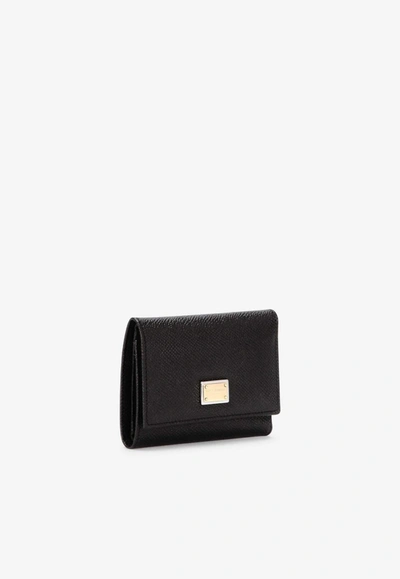 Dolce & Gabbana Dauphine Calfskin Wallet With Branded Plate In Black