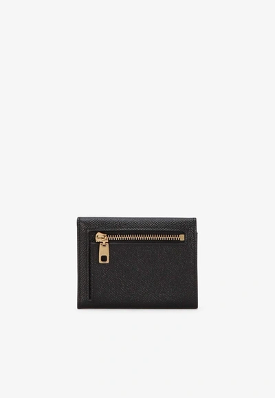 Dolce & Gabbana Dauphine Calfskin Wallet With Branded Plate In Black