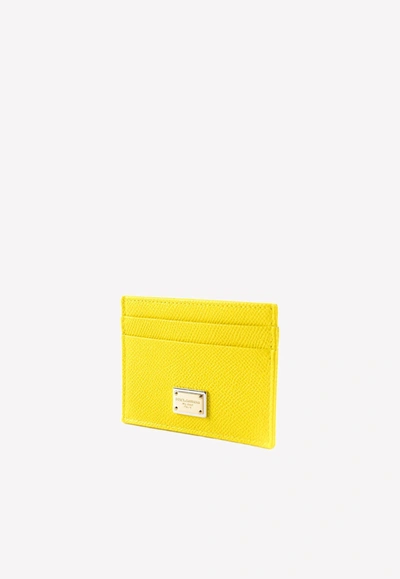 Dolce & Gabbana Dauphine Leather Cardholder In Yellow