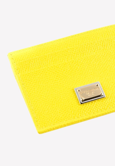 Dolce & Gabbana Dauphine Leather Cardholder In Yellow