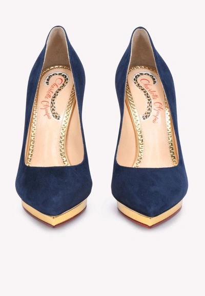 Shop Charlotte Olympia Debbie 110 Suede Pointed Pumps In Blue