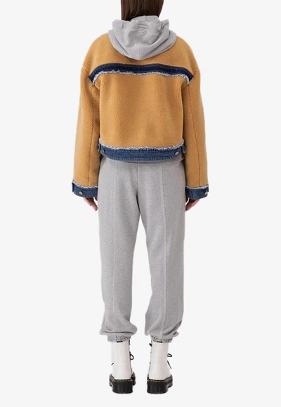 Sjyp Denim Contrast Sherpa Cropped Jacket In Beige