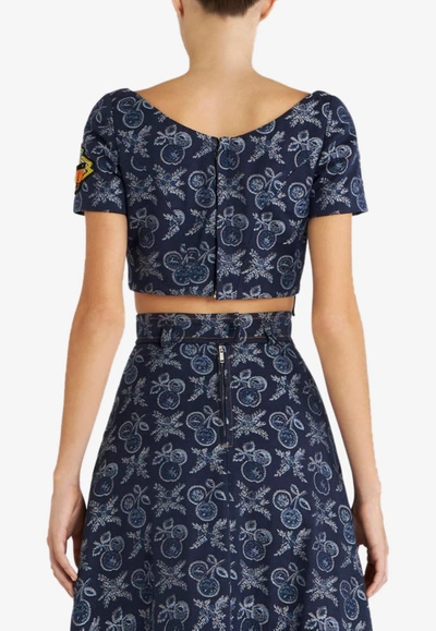Etro Denim Jacquard Cropped Top In Blue