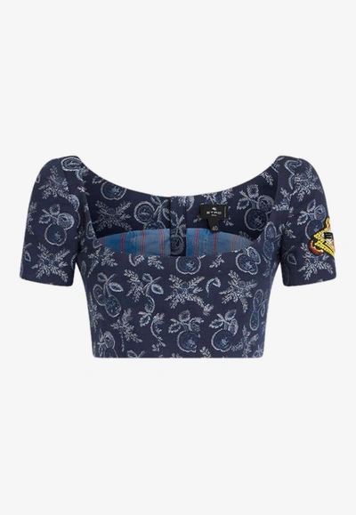 Etro Denim Jacquard Cropped Top In Blue